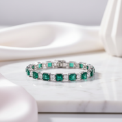 Elegant Emerald Cut Bracelet In Sterling Silver-Black Diamonds New York