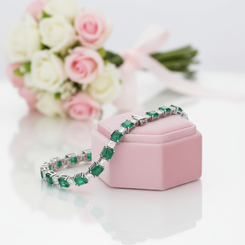 Elegant Emerald Cut Bracelet In Sterling Silver-Black Diamonds New York