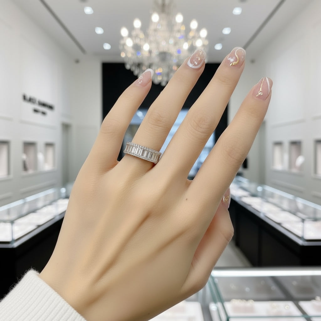 Elegant Emerald Cut Diamond Ring Band-Black Diamonds New York