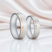 Elegant Diamond Option Mass Brushed Rose Gold Stripe Wedding Band-Black Diamonds New York