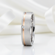 Elegant Diamond Option Mass Brushed Rose Gold Stripe Wedding Band-Black Diamonds New York