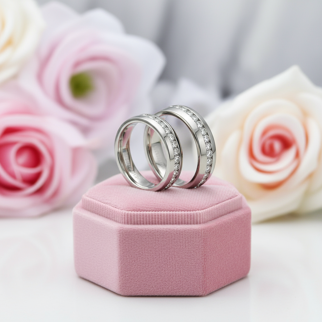 Elegant Infinity Diamond Titanium Wedding Band-Black Diamonds New York