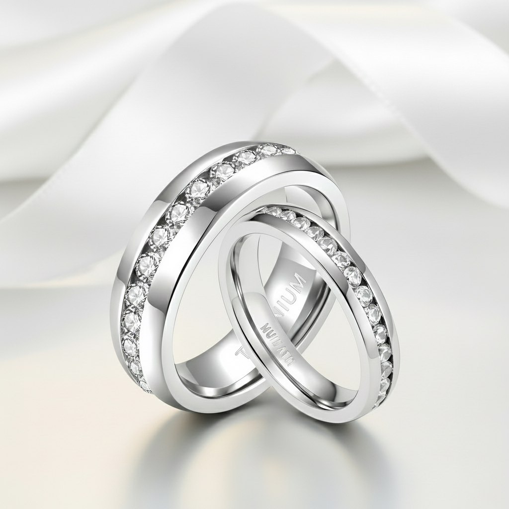 Elegant Infinity Diamond Titanium Wedding Band-Black Diamonds New York