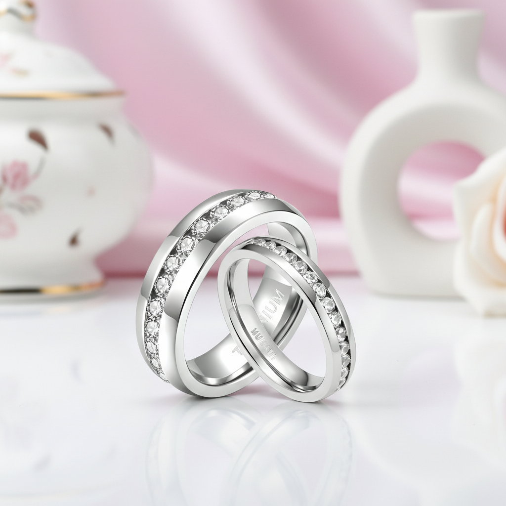 Elegant Infinity Diamond Titanium Wedding Band-Black Diamonds New York