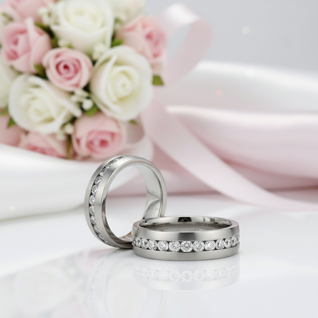 Infinity Diamond Titanium Elegant Wedding Band-Black Diamonds New York