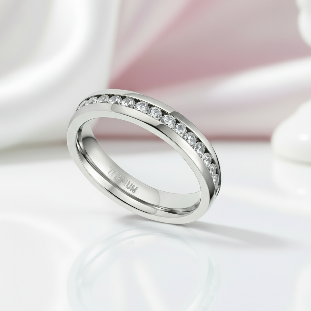 Elegant Infinity Diamond Titanium Wedding Band-Black Diamonds New York