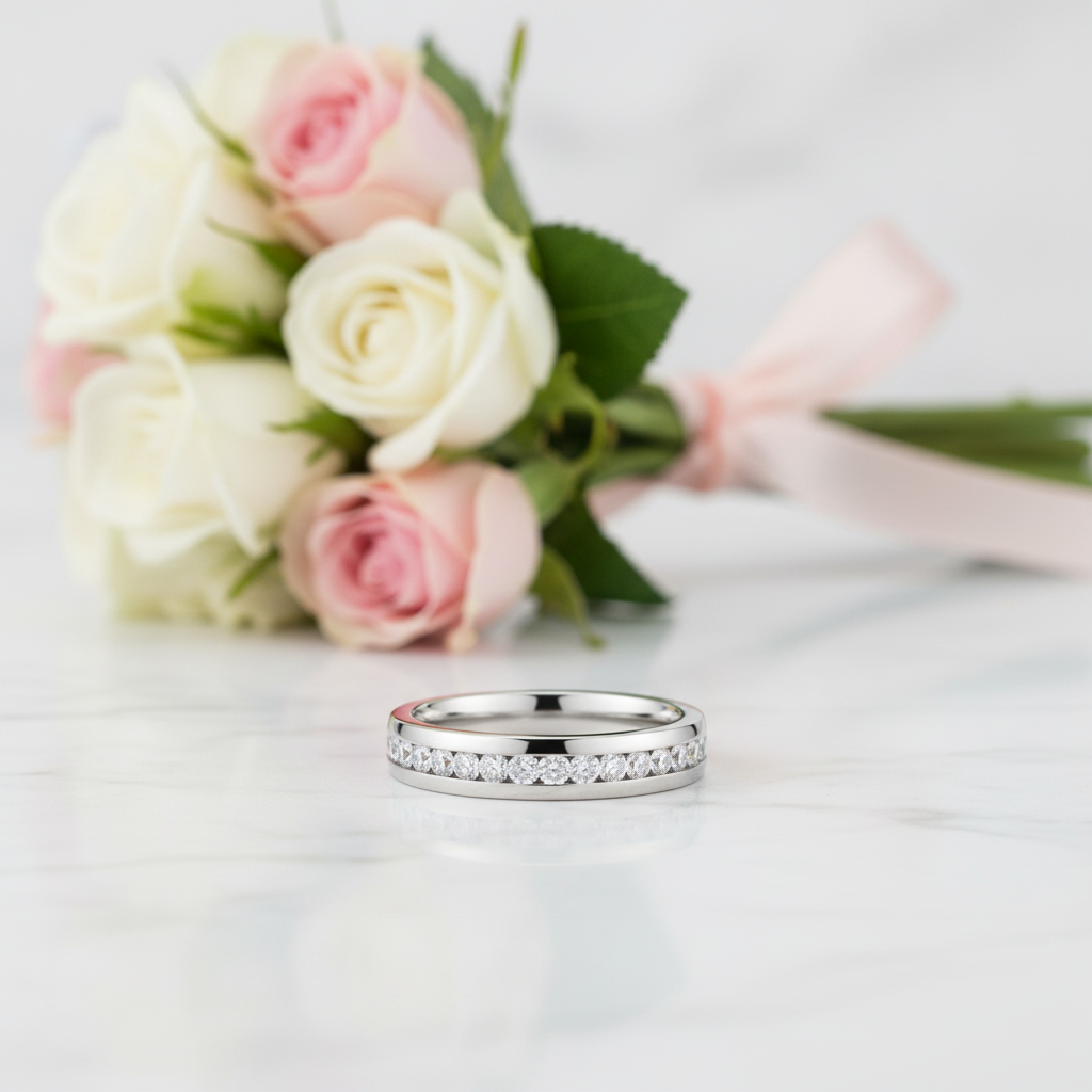 Full-Eternity Diamond Option Titanium Wedding Band-Black Diamonds New York