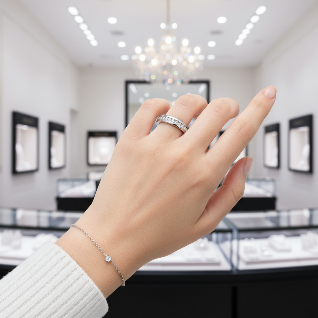 Elegant Infinity Diamond Titanium Wedding Band-Black Diamonds New York