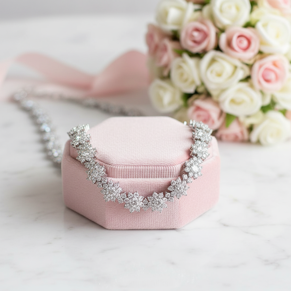 Elegant Flower Shaped Diamond Option Necklace-Black Diamonds New York