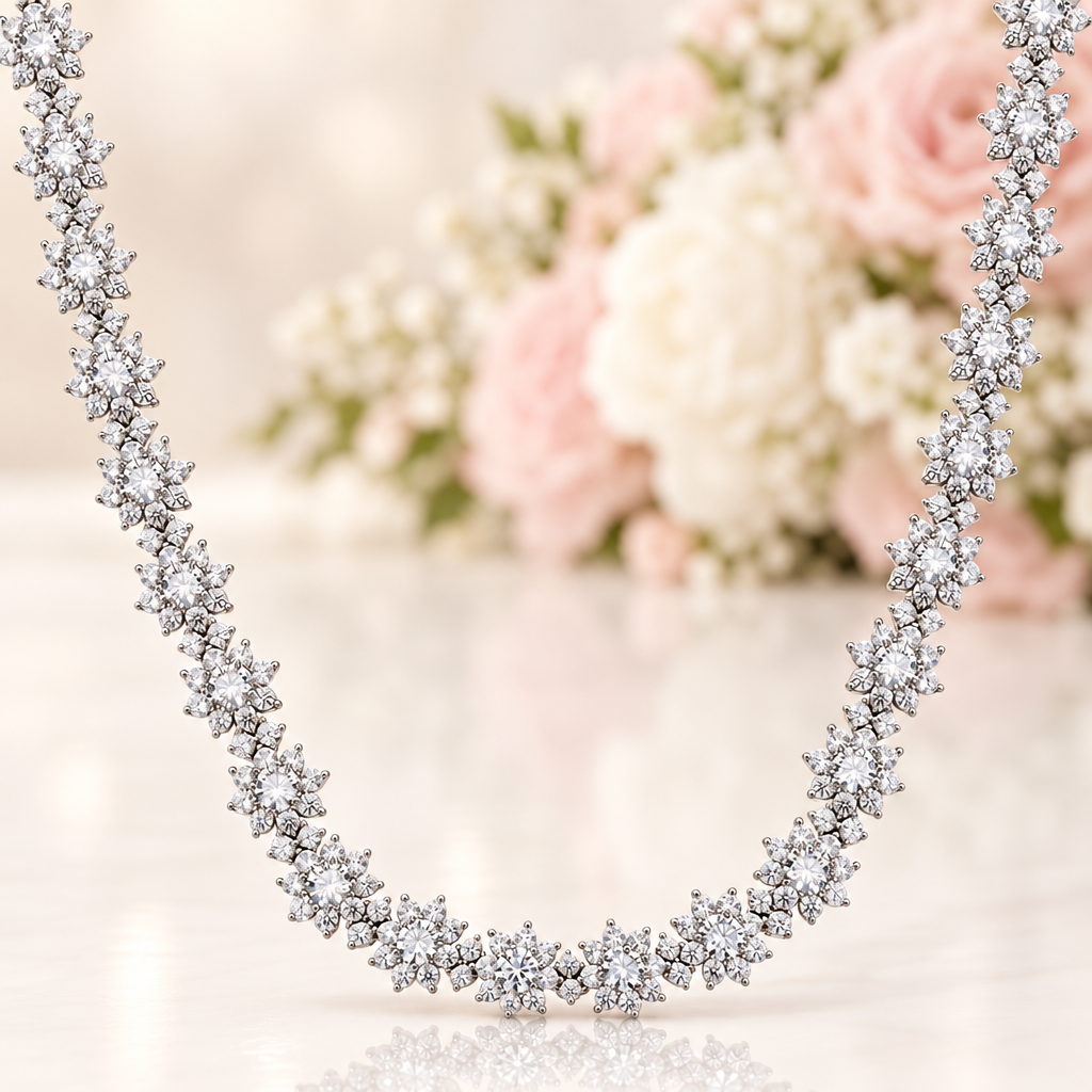 Elegant Flower Shaped Diamond Option Necklace-Black Diamonds New York