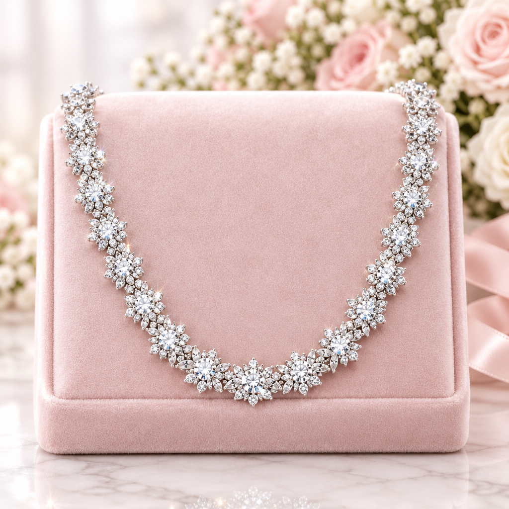 Elegant Flower Shaped Diamond Option Necklace-Black Diamonds New York