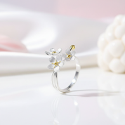 Elegant Forget-Me-Not Flower Adjustable Ring-Black Diamonds New York