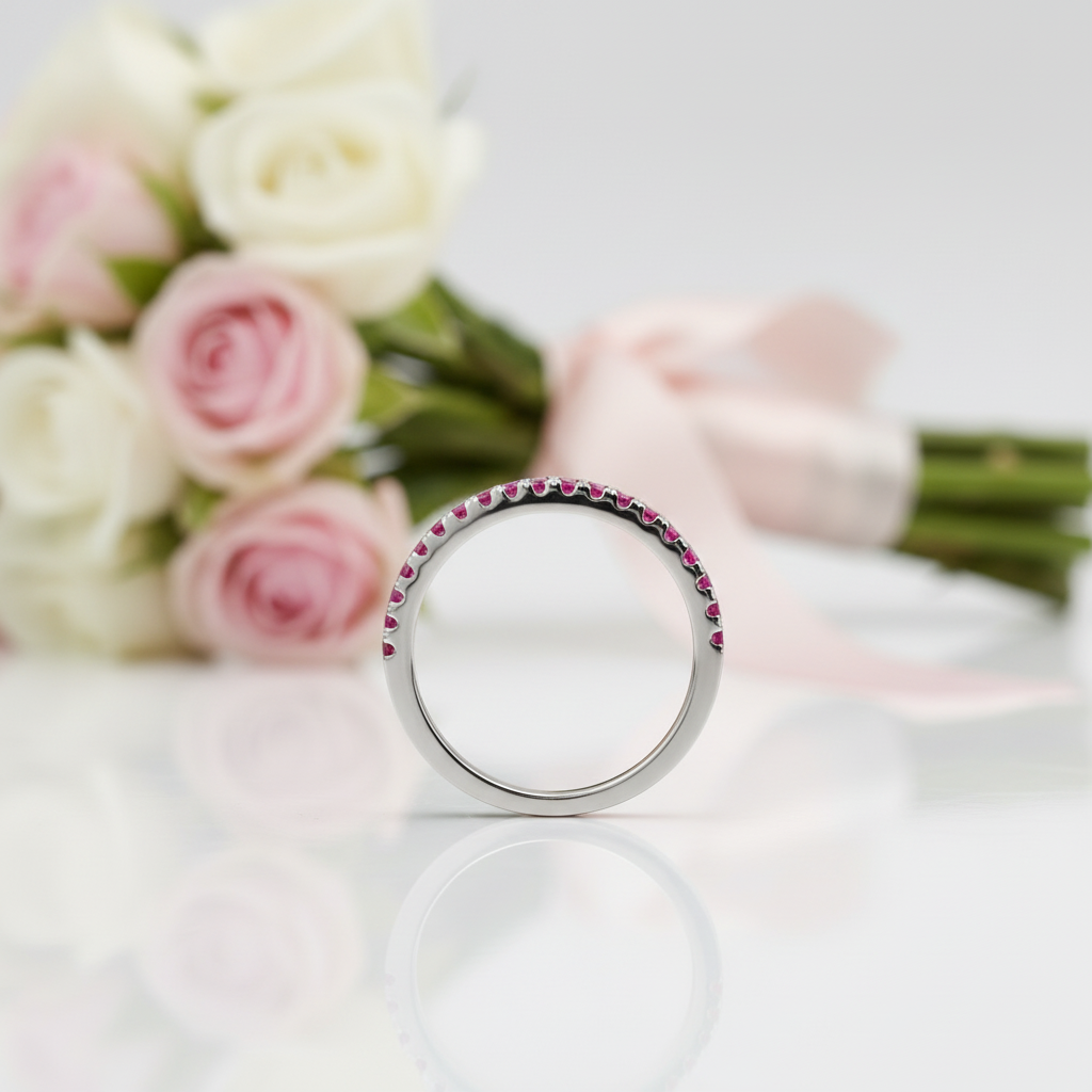 Elegant Half Eternity Fuchsia Wedding Band-Black Diamonds New York