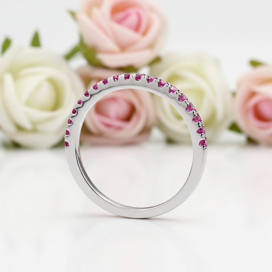 Elegant Half Eternity Fuchsia Wedding Band-Black Diamonds New York