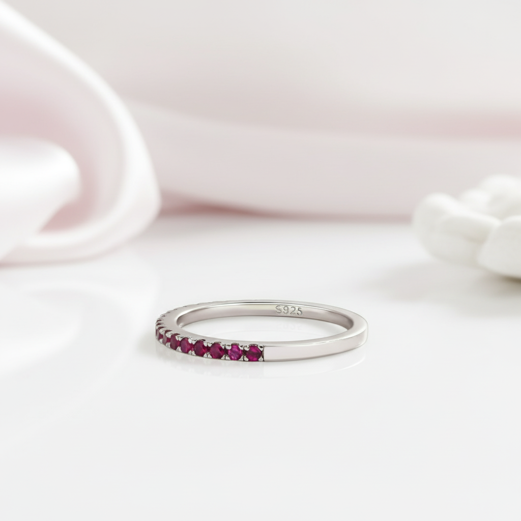 Elegant Half Eternity Fuchsia Wedding Band-Black Diamonds New York