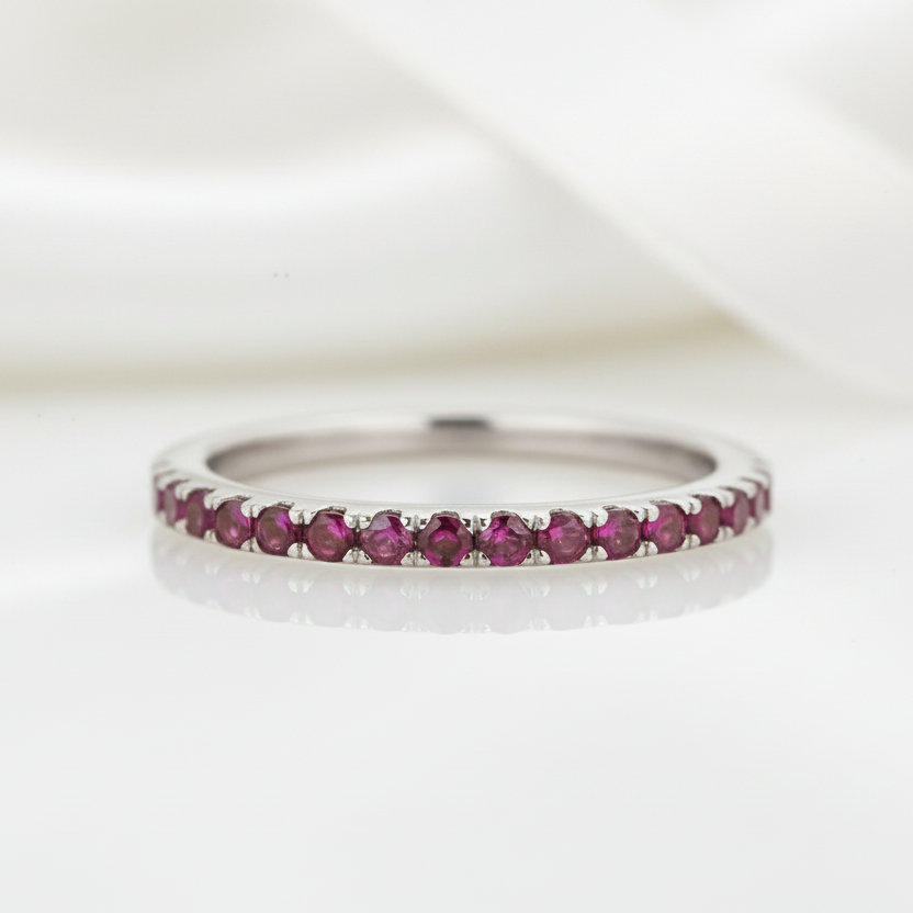 Elegant Half Eternity Fuchsia Wedding Band-Black Diamonds New York