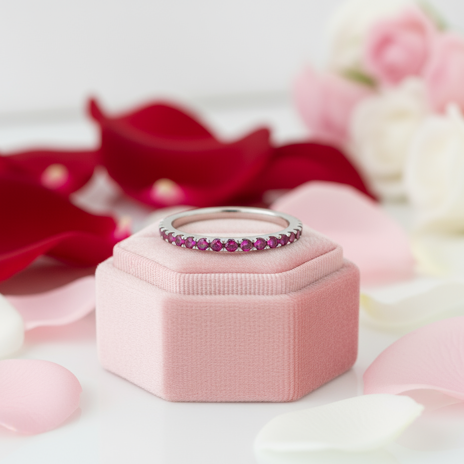 Elegant Half Eternity Fuchsia Wedding Band-Black Diamonds New York