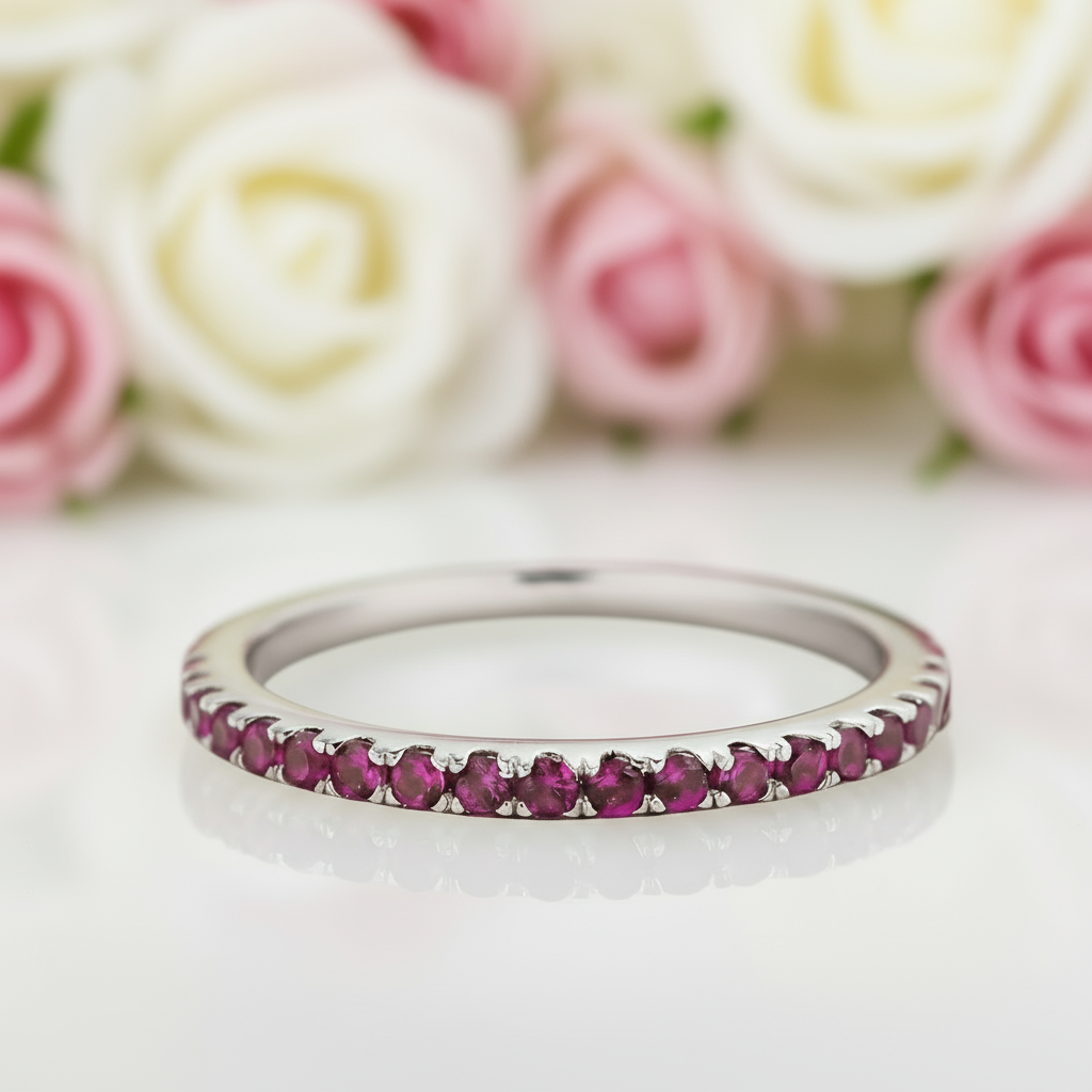 Elegant Half Eternity Fuchsia Wedding Band-Black Diamonds New York