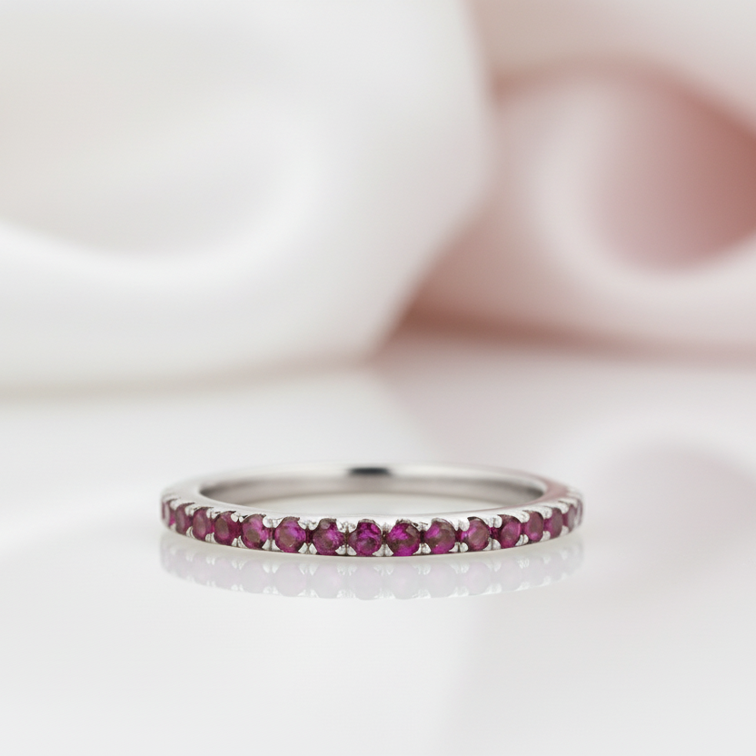 Elegant Half Eternity Fuchsia Wedding Band-Black Diamonds New York