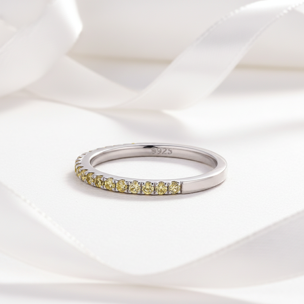Elegant Half Eternity Light Yellow Sapphire Wedding Band-Black Diamonds New York