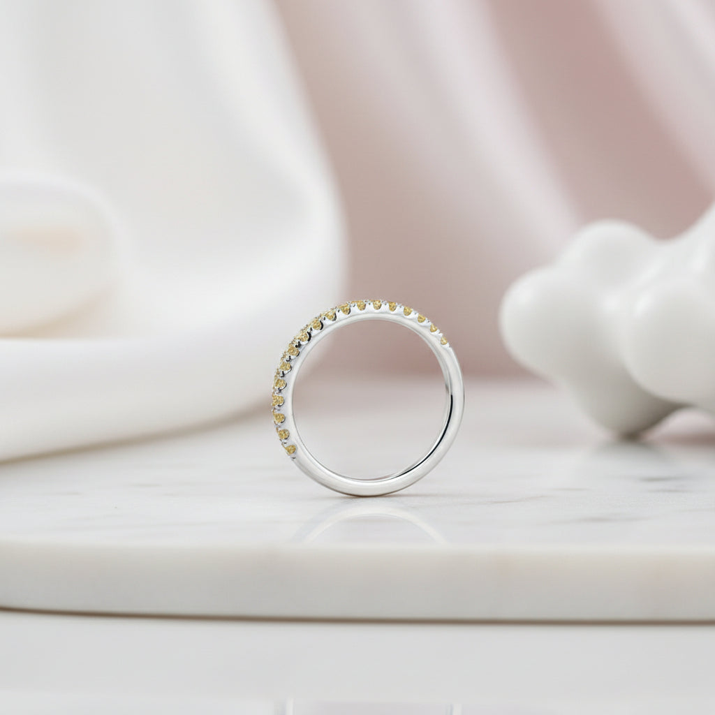 Elegant Half Eternity Light Yellow Sapphire Wedding Band-Black Diamonds New York