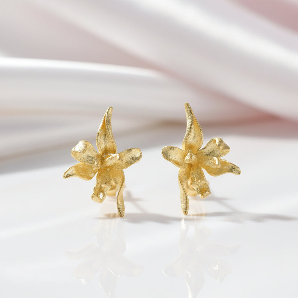 Elegant Iris Flower Stud Earrings-Black Diamonds New York