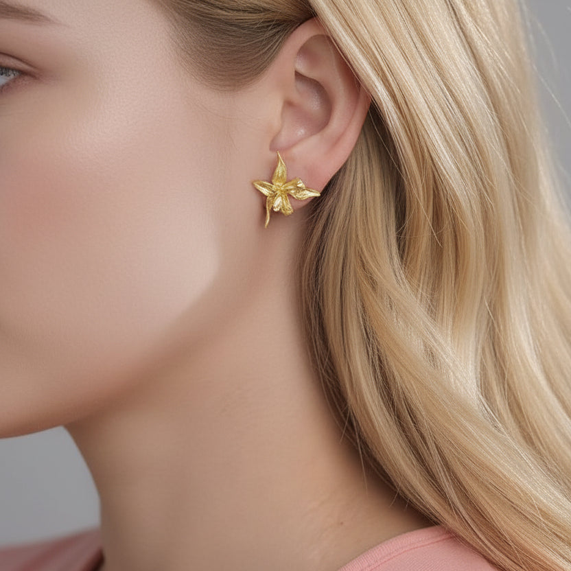 Elegant Iris Flower Stud Earrings-Black Diamonds New York