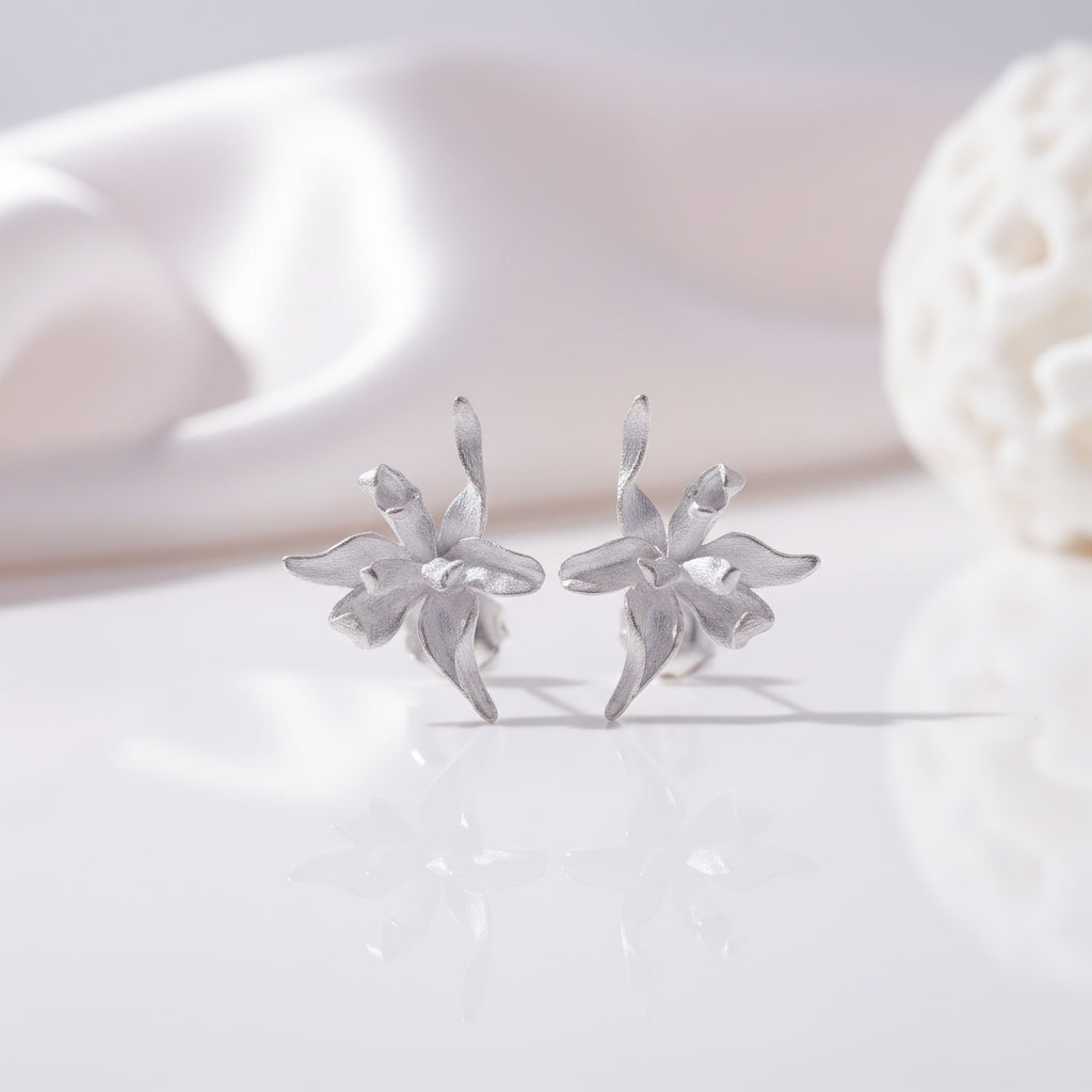 Elegant Iris Flower Stud Earrings-Black Diamonds New York