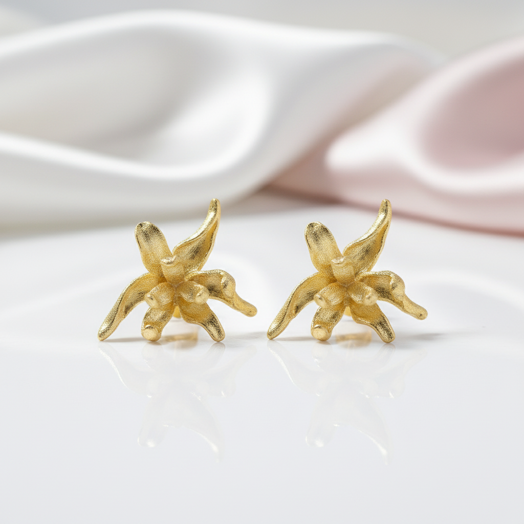 Elegant Iris Flower Stud Earrings-Black Diamonds New York