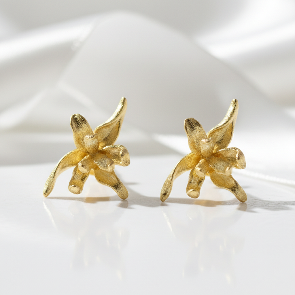 Elegant Iris Flower Stud Earrings-Black Diamonds New York