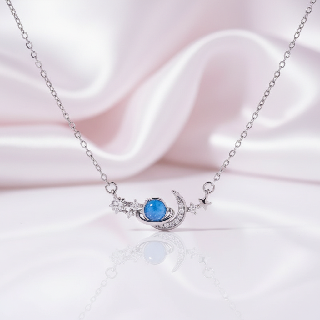 Elegant Moon & Star Pendant Necklace-Black Diamonds New York