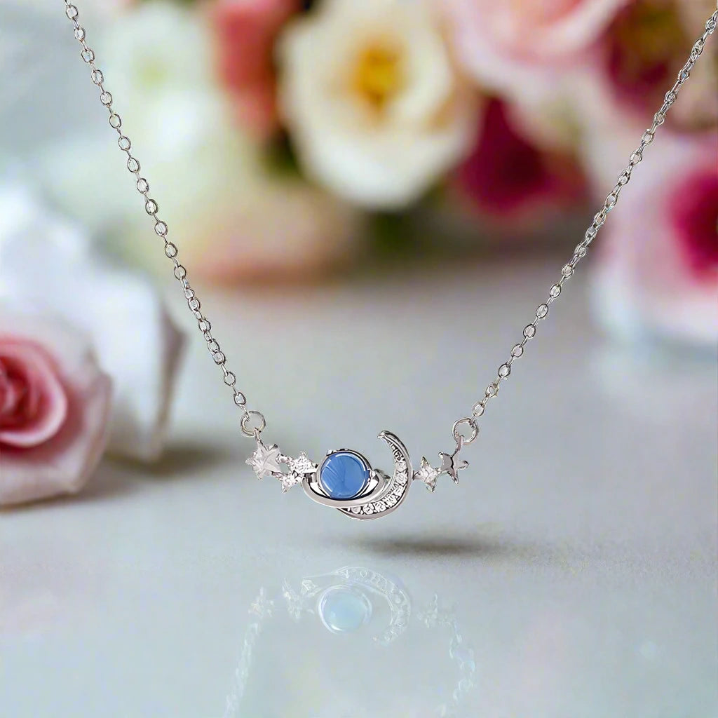 Elegant Moon & Star Pendant Necklace-Black Diamonds New York