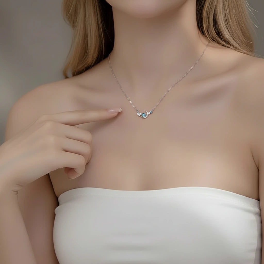 Elegant Moon & Star Pendant Necklace-Black Diamonds New York