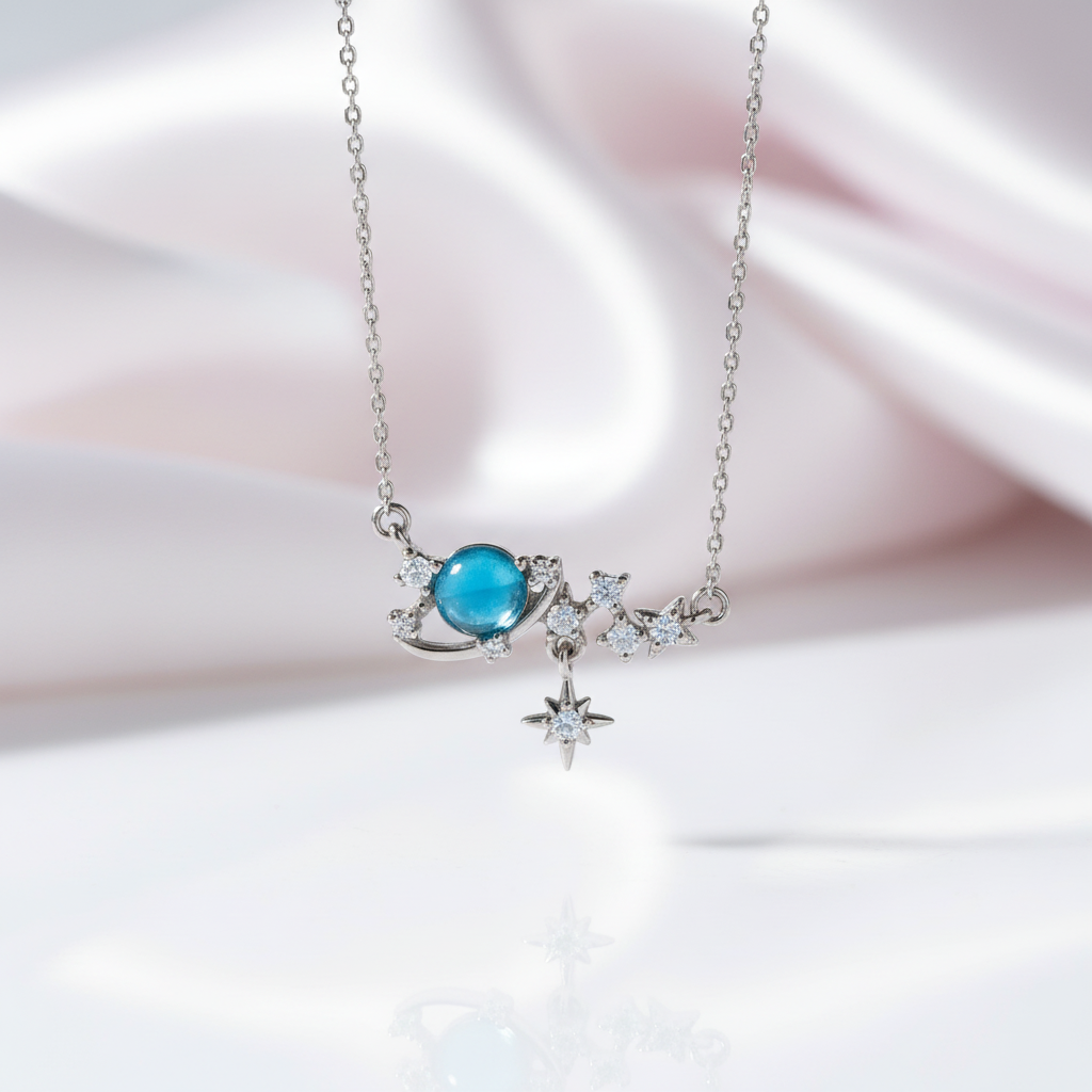 Elegant Moon & Star Pendant Necklace-Black Diamonds New York