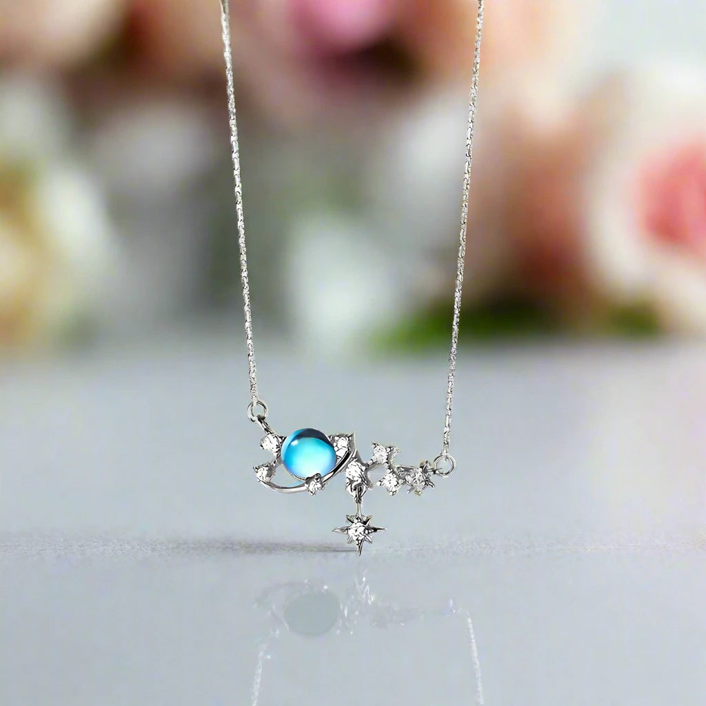 Elegant Moon & Star Pendant Necklace-Black Diamonds New York