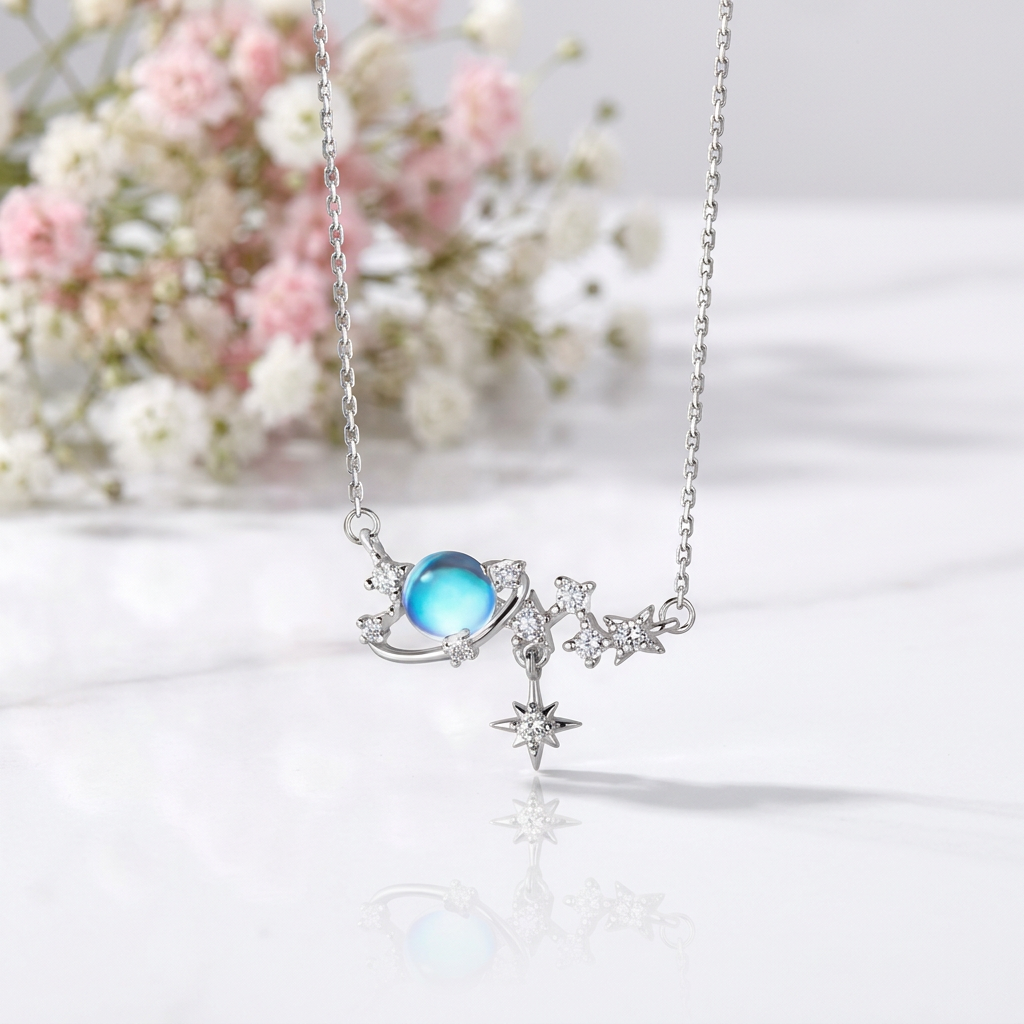 Elegant Moon & Star Pendant Necklace-Black Diamonds New York