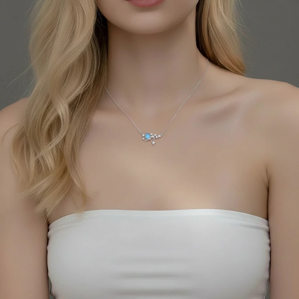 Elegant Moon & Star Pendant Necklace-Black Diamonds New York