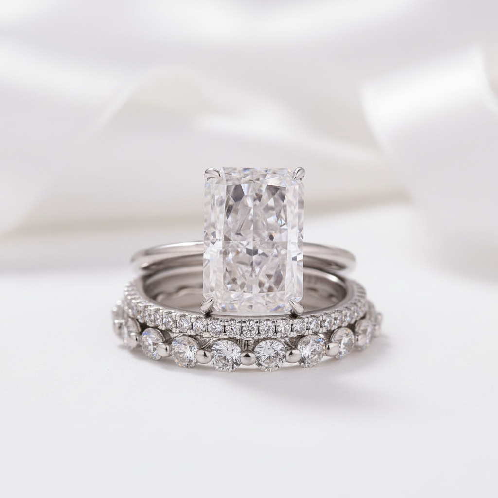 Elegant Radiant Cut Simulated Diamond Option 3PC Ring Set-Black Diamonds New York