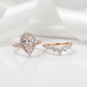 Elegant Rose Gold 2.2 Carat Halo Pear Cut Bridal Ring Set-Black Diamonds New York