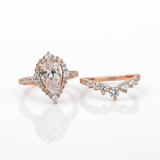 Elegant Rose Gold 2.2 Carat Halo Pear Cut Bridal Ring Set-Black Diamonds New York