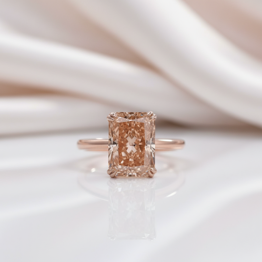 Elegant Rose Gold Champagne Engagement Ring-Black Diamonds New York