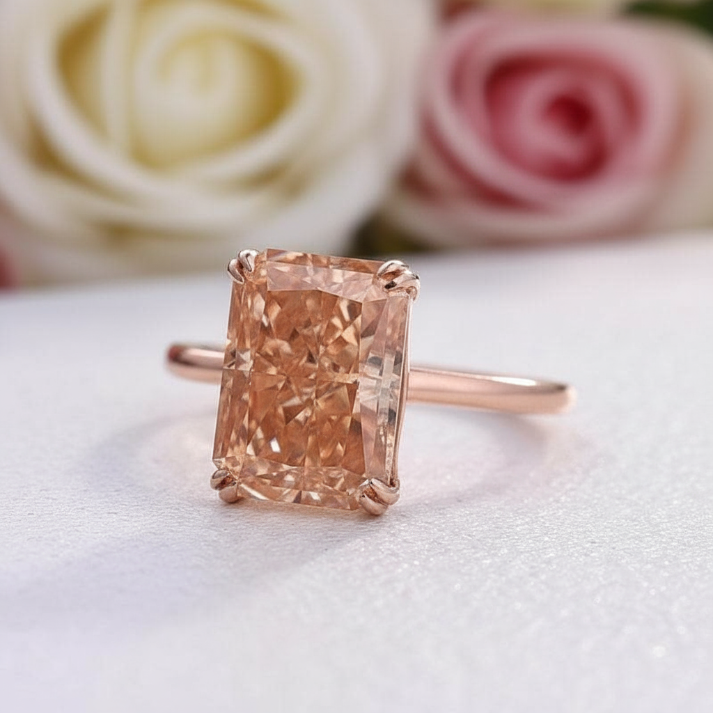 Elegant Rose Gold Champagne Engagement Ring-Black Diamonds New York
