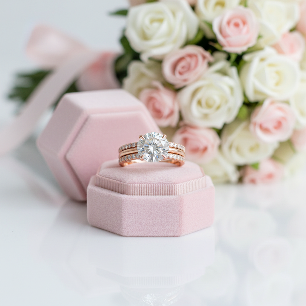 Elegant Rose Gold Round Cut 3PC Wedding Ring Set-Black Diamonds New York