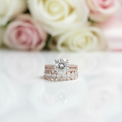 Elegant Rose Gold Round Cut 3PC Wedding Set-Black Diamonds New York