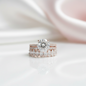 Elegant Rose Gold Round Cut 3PC Wedding Set-Black Diamonds New York