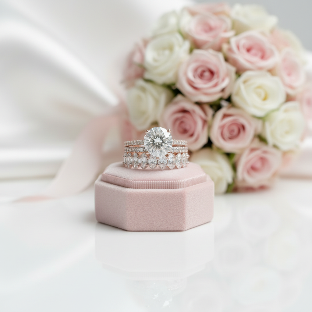 Elegant Rose Gold Round Cut 3PC Wedding Set-Black Diamonds New York