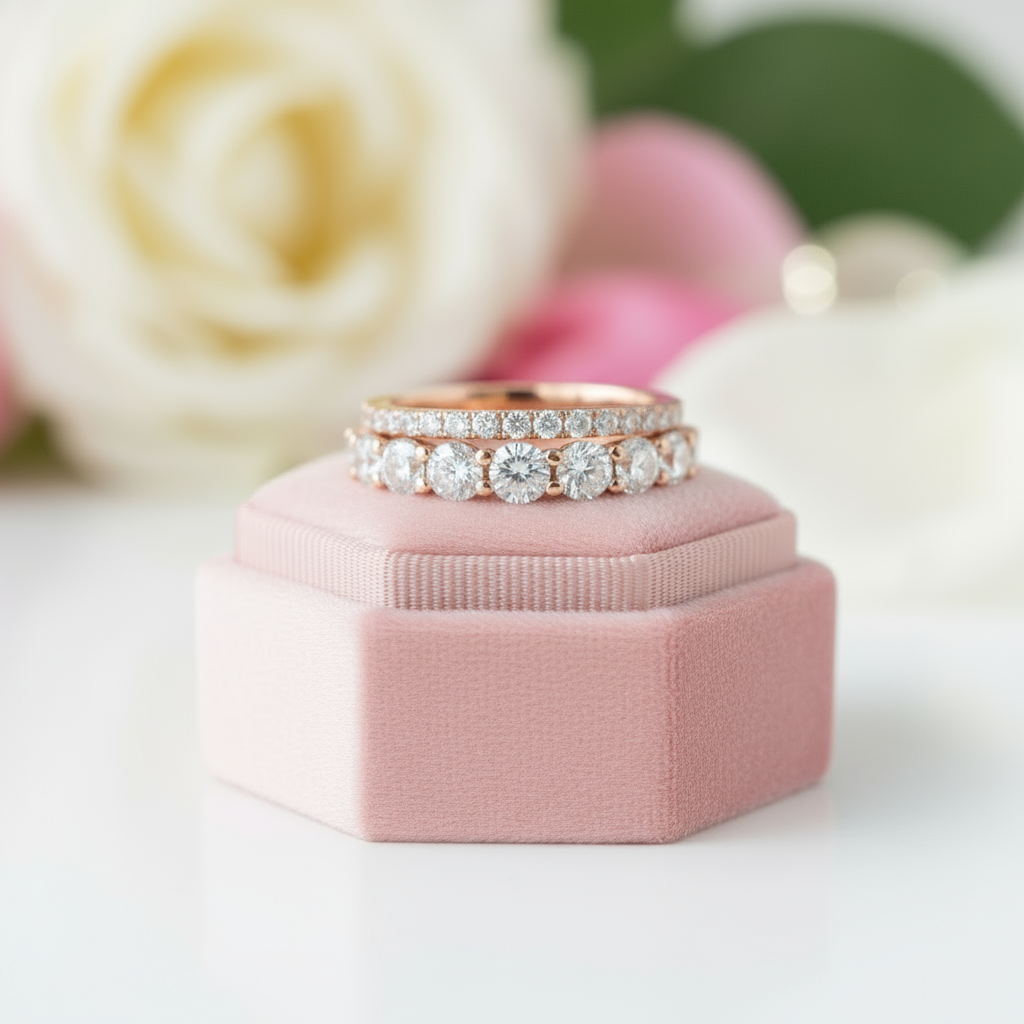 Elegant Rose Gold Wedding Band Set-Black Diamonds New York