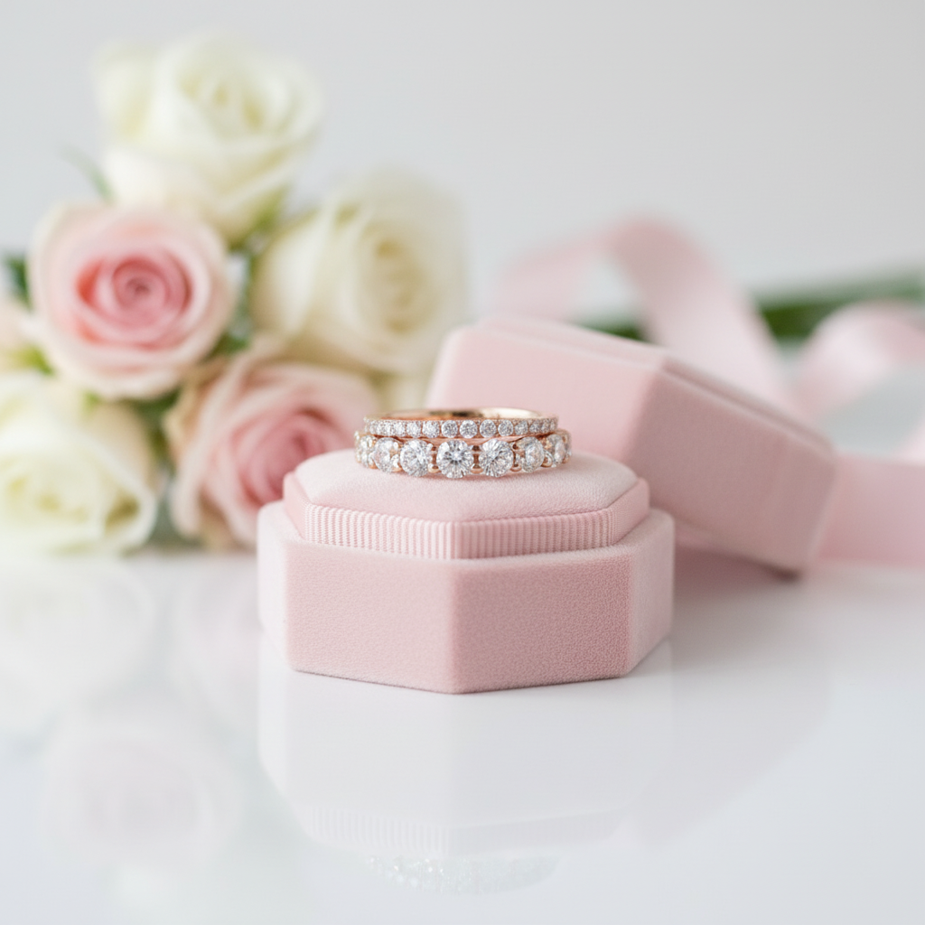 Elegant Rose Gold Wedding Band Set-Black Diamonds New York