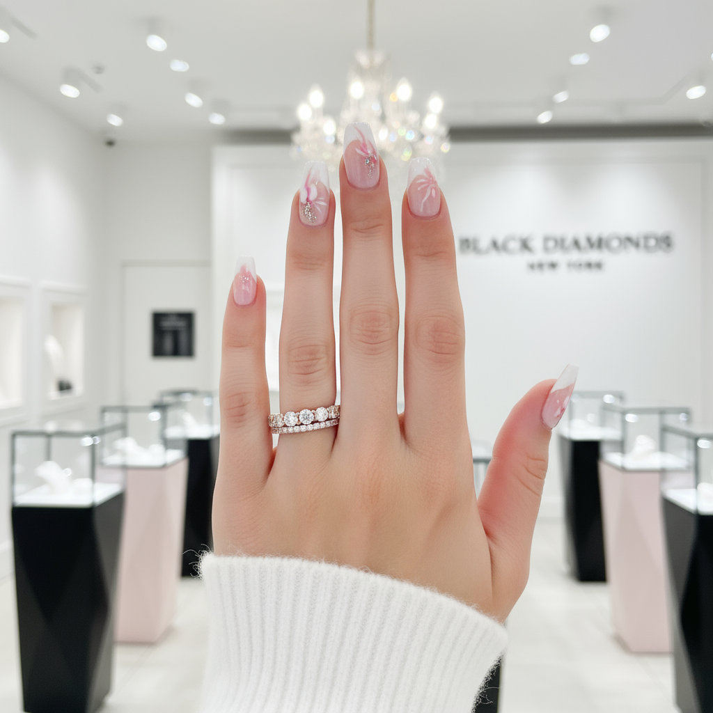 Elegant Rose Gold Wedding Band Set-Black Diamonds New York