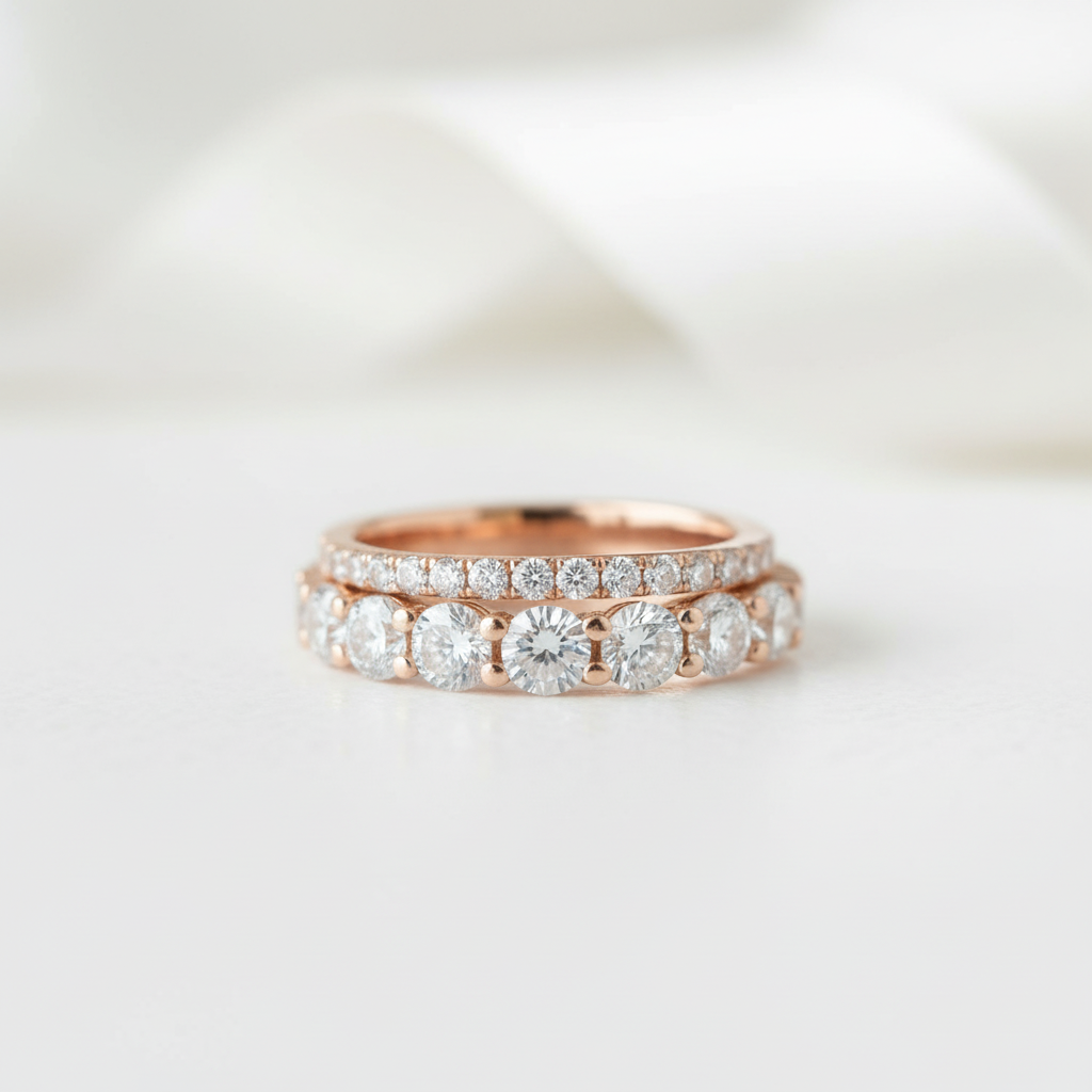 Elegant Rose Gold Wedding Band Set-Black Diamonds New York